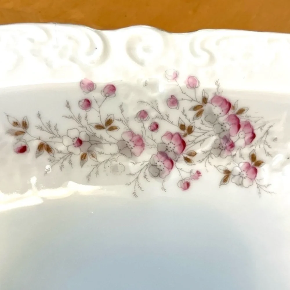 Vintage Victoria Austria Vegetable Side Dish White with Petite Pink Flowers